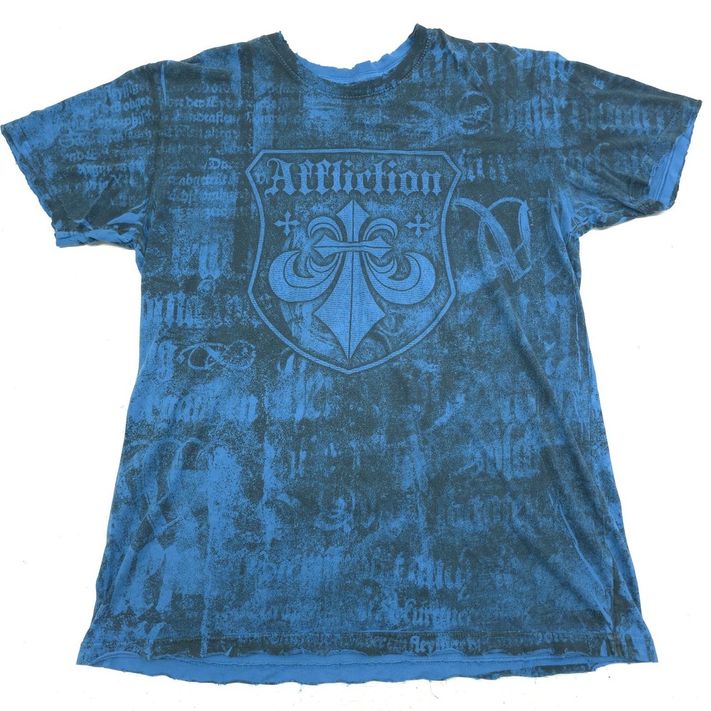 Affliction Men's Y2K Sz XL T-Shirt Live‎ Fast Cross Tribal American Customs Blue